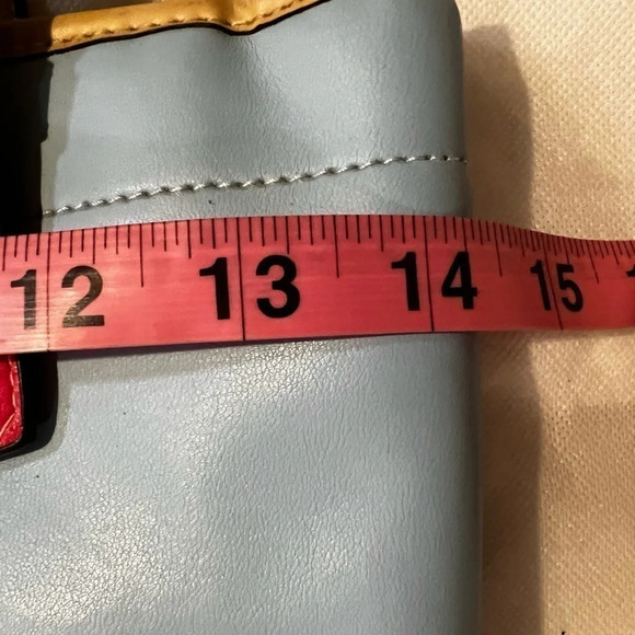 Color block pre owned faux leather shoulder bag blue red black - Picture 8 of 8